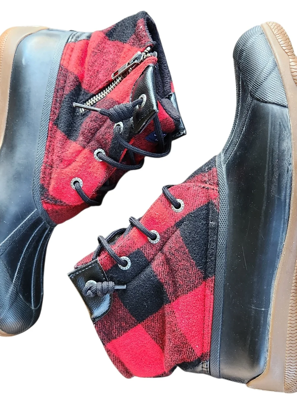 Sperry Topsider Saltwater Duck Lug Boot Waterproof Buffalo Check Plaid Size 8.5